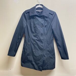 Women's Black Double-Breasted  Black  Trench Coat Size XS